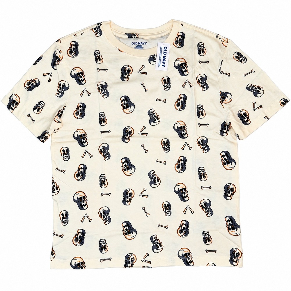Old Navy | Halloween Skull Crossbones T-Shirt | Cream | Boys Large 10-12 | NWT